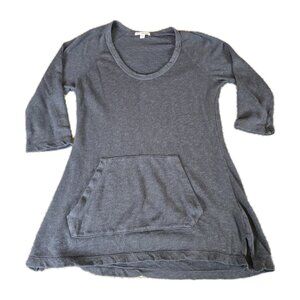 James Perse Cozy Grey Scoop Neck Long Shirt Tunic Size 2 Kangaroo Pocket